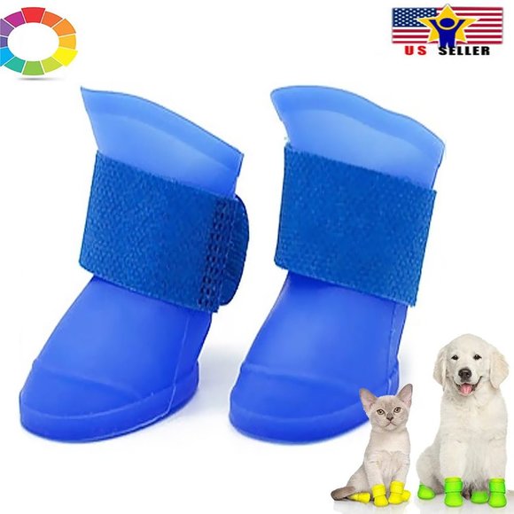 Blue Waterproof Dog Cat Candy Boots Reusable Adjustable Pets Shoes Size M. - Picture 1 of 3